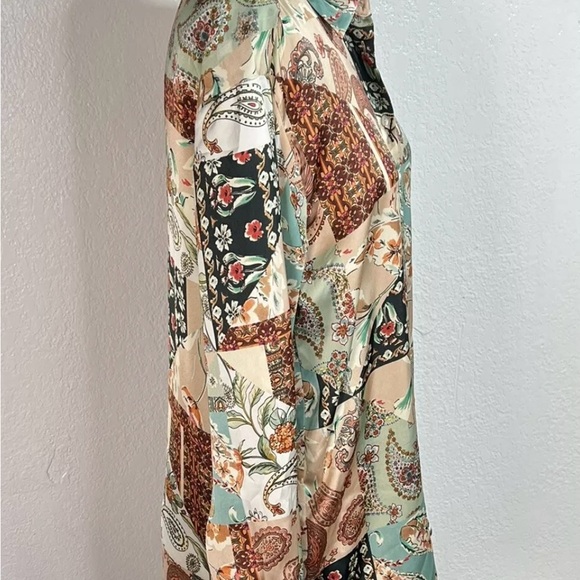 New Zara neutral satin effect paisley boho button down shirt S - Picture 5 of 7